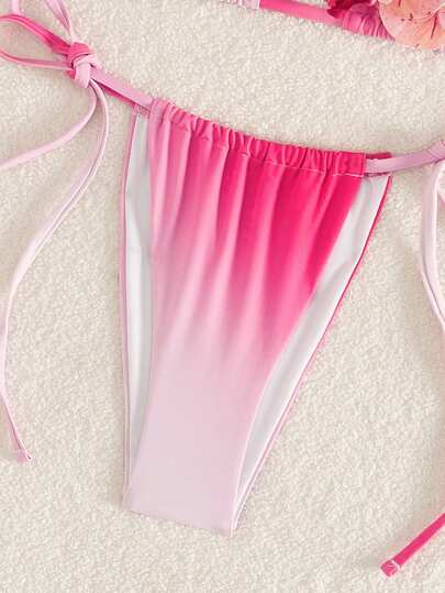 Swim SXY مجموعة من قطعتين بيكيني مثلث أومبير مزين بزهور ثلاثية الأبعاد، بتصميم عنق الحلقة، ملابس سباحة أنيقة فاخرة للشاطئ والحمام والحفلات وعيد الميلاد للنساء