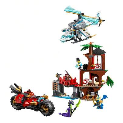 LEGO لعبة بناء سيارة نينجا وبيت الشجرة من ليغو نينجاغو للأولاد والبنات والأطفال من عمر 7 سنوات فما فوق - طقم لعب النينجا مع 5 شخصيات صغيرة ، دراجة نارية وطائرة هليكوبتر - فكرة هدية لأعياد الميلاد - 71857