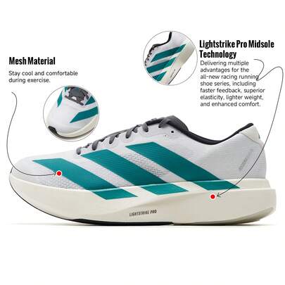 Adidas أحذية الجري Adizero Evo SL M للرجال، أحذية رياضية خفيفة الوزن ومريحة للاستخدام اليومي في الأماكن الخارجية مع تقنية وسادة Lightstrike Pro، أحذية كاجوال بنمط رباط منخفض، JS4487
