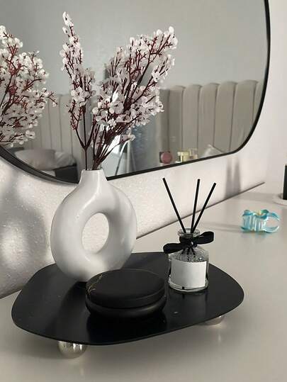 1 صينية أكريليك، صينية ديكور عاكسة سوداء بتصميم غير متماثل بسيط لتصوير العطور والزيوت العطرية، ديكور منزلي أنيق على طراز فرنسي كإكسسوار مدخل