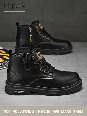 Flipark بوت كاجوال عالية الكعب للرجال، بوت موضة، بوت عمل، بوت رياضية، بوت سفر، بوت كاحل برؤوس مستديرة، بطراز غربي، مناسبة للأحداث الرياضية والعطلات، خريف/شتاء