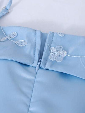 SHEIN فستان مناسب للمراهقات بتصميم كتف مكشوف وربطة عقدة، مناسب للحفلات، باللون الأزرق