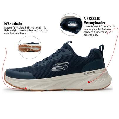 Skechers أحذية رياضية رجالية خفيفة الوزن وراحة، بنعل من رغوة EVA وبطانة من رغوة الذاكرة المبردة بالهواء، امتصاص الصدمات في الجري على الطرق، لمسة لينة وارتداد، 232835-NVW