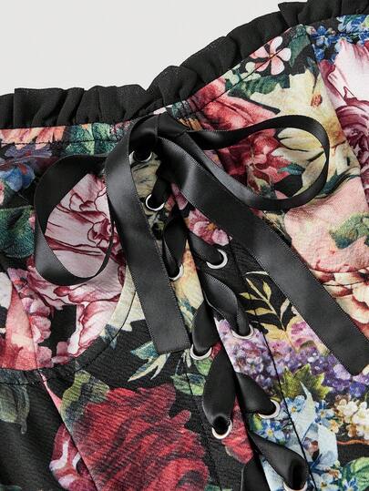 SHEIN MOD فستان نسائي بطبعة زهور وياقة منحرفة الكتف
