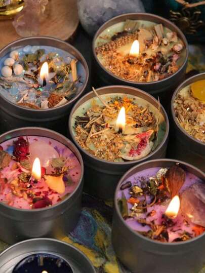 1 شمعة معطرة بالزهور في علبة قصدير عتيقة، شمع صويا طبيعي، رائحة دائمة، مناسبة لديكور المنزل | هدية أنيقة، لوازم الحفلات، ديكور الغرفة (وضع الأزهار المجففة عشوائي) (اللون والرائحة عشوائية)