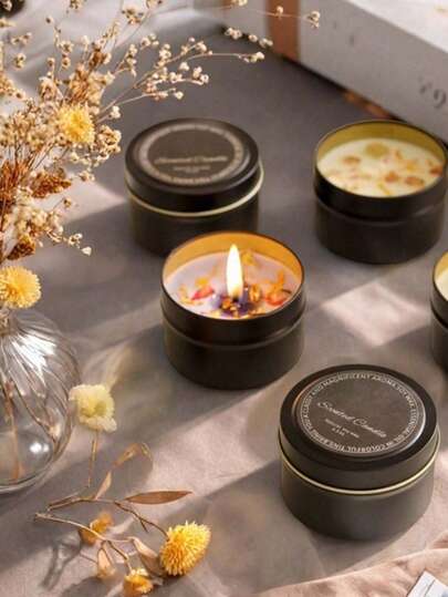 1 شمعة معطرة بالزهور في علبة قصدير عتيقة، شمع صويا طبيعي، رائحة دائمة، مناسبة لديكور المنزل | هدية أنيقة، لوازم الحفلات، ديكور الغرفة (وضع الأزهار المجففة عشوائي) (اللون والرائحة عشوائية)