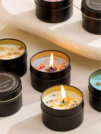 1 شمعة معطرة بالزهور في علبة قصدير عتيقة، شمع صويا طبيعي، رائحة دائمة، مناسبة لديكور المنزل | هدية أنيقة، لوازم الحفلات، ديكور الغرفة (وضع الأزهار المجففة عشوائي) (اللون والرائحة عشوائية)