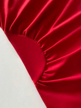 Franclia فستان نسائي طويل أنيق بياقة صينية عتيقة ذو كتف واحد وإبزيم، بدون أكمام، فستان أحمر طويل مناسب للحفلات الراقية