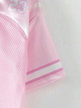SHEIN قميص كاجوال فضفاض بياقة على شكل حرف V مع رقم تباين للبنات، مجموعات متطابقة للأم والابنة، عطلة، صيف، سفر