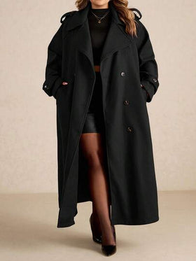 SHEIN CURVE+ معطف طويل أزرار أمامية بسيط أكمام طويلة للنساء المقاسات الكبيرة باللون البرغندي، معطف صوفي طويل كاجوال رجعي باللون البرغندي، ملابس شتوية سميكة دافئة مجوفة، ملابس نساء لعيد الشكر، ملابس نساء لعيد الهالوين، معطف نساء طويل للشتاء، ملابس نساء لعي