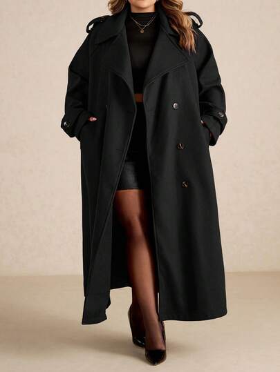 SHEIN CURVE+ معطف طويل أزرار أمامية بسيط أكمام طويلة للنساء المقاسات الكبيرة باللون البرغندي، معطف صوفي طويل كاجوال رجعي باللون البرغندي، ملابس شتوية سميكة دافئة مجوفة، ملابس نساء لعيد الشكر، ملابس نساء لعيد الهالوين، معطف نساء طويل للشتاء، ملابس نساء لعي