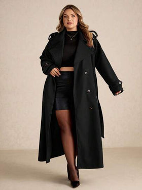 SHEIN CURVE+ معطف طويل أزرار أمامية بسيط أكمام طويلة للنساء المقاسات الكبيرة باللون البرغندي، معطف صوفي طويل كاجوال رجعي باللون البرغندي، ملابس شتوية سميكة دافئة مجوفة، ملابس نساء لعيد الشكر، ملابس نساء لعيد الهالوين، معطف نساء طويل للشتاء، ملابس نساء لعي