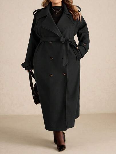 SHEIN CURVE+ معطف طويل أزرار أمامية بسيط أكمام طويلة للنساء المقاسات الكبيرة باللون البرغندي، معطف صوفي طويل كاجوال رجعي باللون البرغندي، ملابس شتوية سميكة دافئة مجوفة، ملابس نساء لعيد الشكر، ملابس نساء لعيد الهالوين، معطف نساء طويل للشتاء، ملابس نساء لعي
