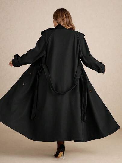 SHEIN CURVE+ معطف طويل أزرار أمامية بسيط أكمام طويلة للنساء المقاسات الكبيرة باللون البرغندي، معطف صوفي طويل كاجوال رجعي باللون البرغندي، ملابس شتوية سميكة دافئة مجوفة، ملابس نساء لعيد الشكر، ملابس نساء لعيد الهالوين، معطف نساء طويل للشتاء، ملابس نساء لعي