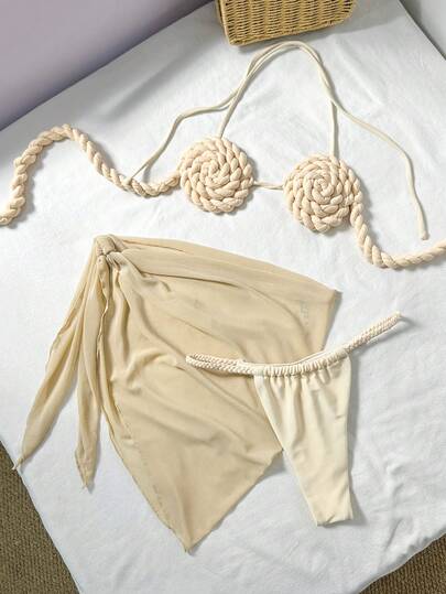 Swim SXY مجموعة بيكيني كروشيه مكونة من 3 قطع، بكأس صغير، مثير، للشاطئ والعطلات الربيعية والصيفية