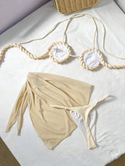 Swim SXY مجموعة بيكيني كروشيه مكونة من 3 قطع، بكأس صغير، مثير، للشاطئ والعطلات الربيعية والصيفية