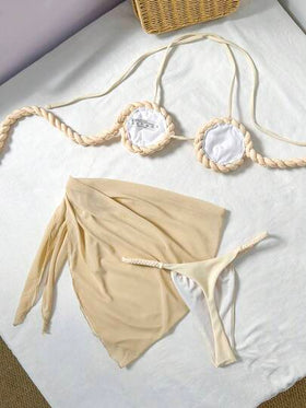 Swim SXY مجموعة بيكيني كروشيه مكونة من 3 قطع، بكأس صغير، مثير، للشاطئ والعطلات الربيعية والصيفية