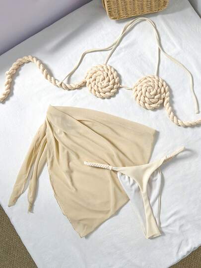 Swim SXY مجموعة بيكيني كروشيه مكونة من 3 قطع، بكأس صغير، مثير، للشاطئ والعطلات الربيعية والصيفية