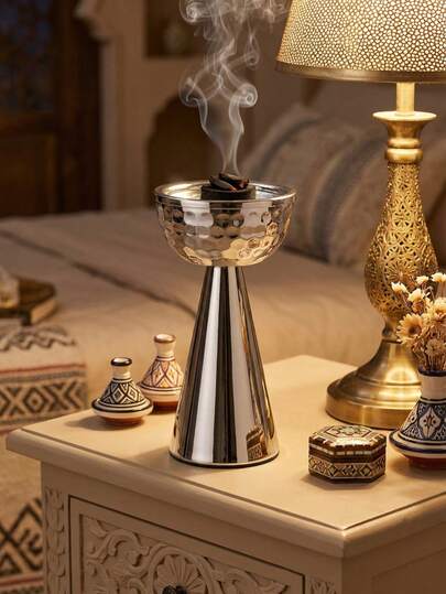 1 قطعة/مجموعة موقد بخور معدني فاخر خفيف الوزن، على الطراز العربي الشرقي لعلاج العطور، يمكن استخدامه كمبخر للعطور، مناسب لديكور المنزل والغرفة والصالة (كزينة مركزية)، والمكتب وغرفة اليوغا والحفلات، يخلق جوًا أنيقًا.