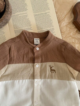 LMoss Kids طقم ملابس علوية بولو قصير الأكمام مع ألوان متباينة وياقة بولو مع شورت خصر مطاطي أزرق داكن، طراز كاجوال مناسب للخروجات والمنزل والمدرسة