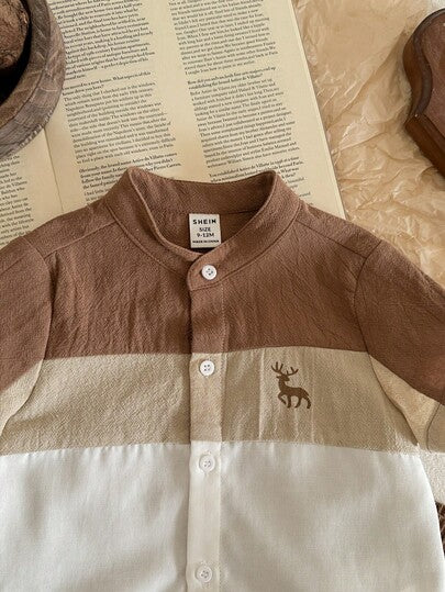 LMoss Kids طقم ملابس علوية بولو قصير الأكمام مع ألوان متباينة وياقة بولو مع شورت خصر مطاطي أزرق داكن، طراز كاجوال مناسب للخروجات والمنزل والمدرسة