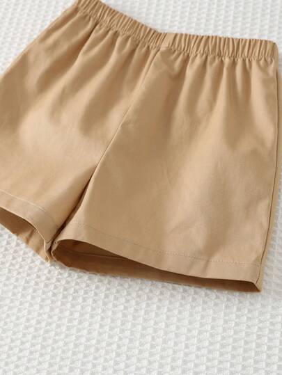 Cozy Pixies مجموعة ملابس علوية بياقة بولو وشورت بخصر مطاطي بنقشة الدب الكرتوني للأطفال الصبيان، قطعتان