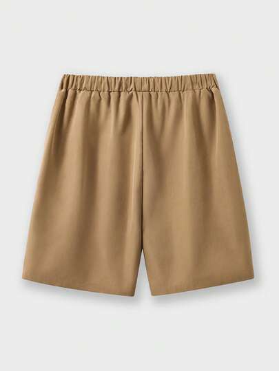 SHEIN شورت كاجوال بخصر مطاطي للأولاد المراهقين باللون الخاكي، مناسب لحفلات عيد الميلاد، المناسبات المسائية، الحفلات، حفلات الزفاف، ضيوف الزفاف، صبي الحلقة، حامل الزهور