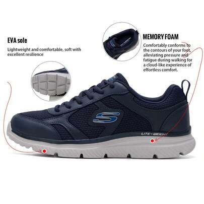 Skechers أحذية الجري للرجال BURNS 2.0 أحذية رياضية كاجوال بنظام ربط، أحذية رياضية للخارج، أحذية كاجوال للتنقل اليومي، أحذية كاجوال مريحة للسفر الخارجي، 8790359-NVY