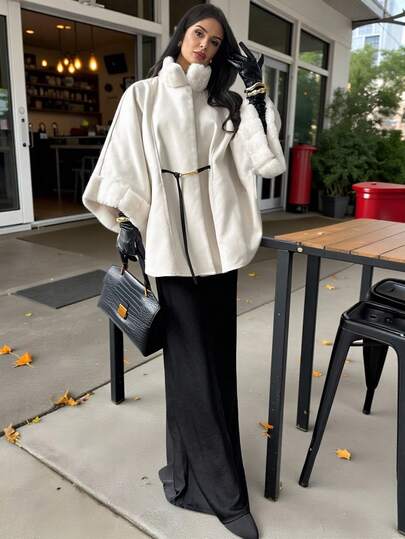 Firerie معطف فوق الملابس نسائي بياقة من فرو صناعي بلون المشمش، قصة فضفاضة، مناسب للخروجات في فصلي الخريف والشتاء. (الكلمات الرئيسية: معطف، شتاء للنساء، شتاء للنساء، مطار، مريح في الخريف/الشتاء، خروجات في الخريف/الشتاء، ملابس شتوية متطورة وأنيقة، طراز مرتا