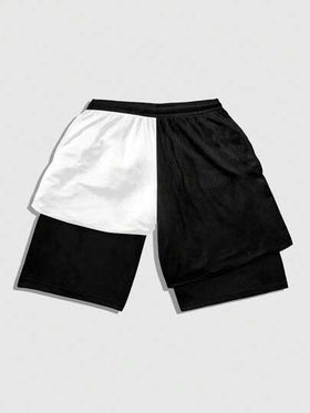 ROMWE MEN Goth شورت صيفي متنوع عملي بخصر مطاطي قابل للسحب بألوان متباينة