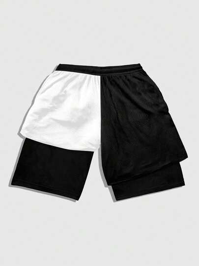 ROMWE MEN Goth شورت صيفي متنوع عملي بخصر مطاطي قابل للسحب بألوان متباينة