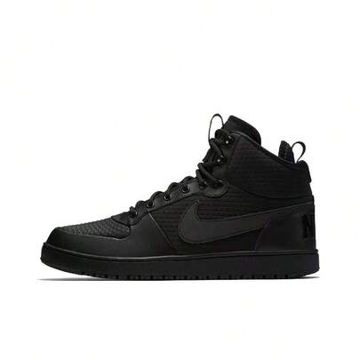 Nike حذاء رياضي كاجوال عالي الكاحل من جلد داعم ودافئ من نايك كورت بورو ميد، أسود
