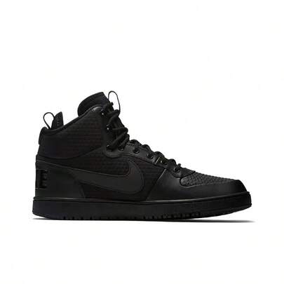 Nike حذاء رياضي كاجوال عالي الكاحل من جلد داعم ودافئ من نايك كورت بورو ميد، أسود
