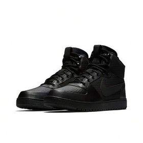Nike حذاء رياضي كاجوال عالي الكاحل من جلد داعم ودافئ من نايك كورت بورو ميد، أسود