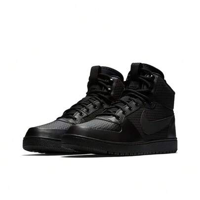 Nike حذاء رياضي كاجوال عالي الكاحل من جلد داعم ودافئ من نايك كورت بورو ميد، أسود
