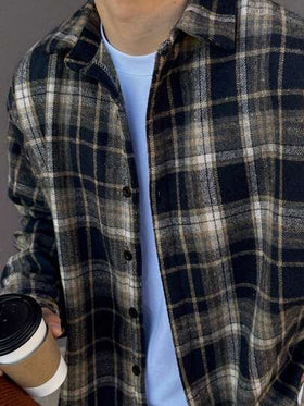 DAZY معطف وجاكيت رجالي فضفاض مربع الأنماط، للربيع/الخريف