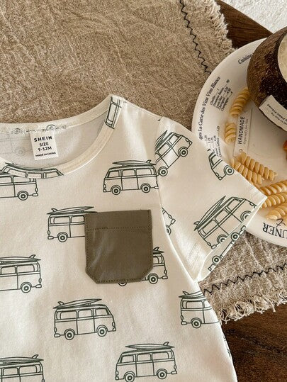 LMoss Kids مجموعة قميص وشورت كاجوال كرتونية جميلة للأطفال الصبيان، 2 قطعة