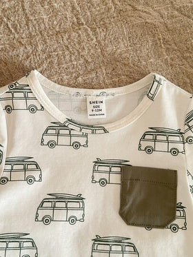 LMoss Kids مجموعة قميص وشورت كاجوال كرتونية جميلة للأطفال الصبيان، 2 قطعة