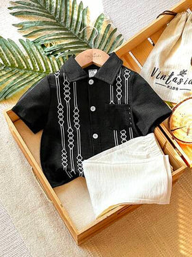 Vintaside Kids طقم قميص كاجوال قصير الأكمام مع بنطلون كاجوال بسيط مناسب للأطفال الصبيان، مناسب للاستخدام اليومي في الخارج والتسوق، للربيع والصيف