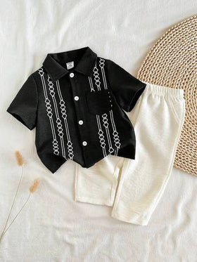 Vintaside Kids طقم قميص كاجوال قصير الأكمام مع بنطلون كاجوال بسيط مناسب للأطفال الصبيان، مناسب للاستخدام اليومي في الخارج والتسوق، للربيع والصيف