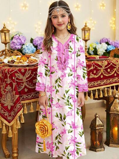 SHEIN فستان كاجوال أنيق بطبعة زهرية مناسب للربيع/الصيف للفتيات المراهقات