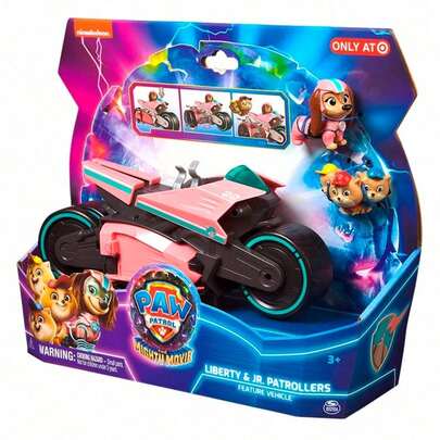 Spin Master لعبة سيارة دراجة نارية سوبر من فيلم باترول الكلاب، تأتي مع الكلاب السوبر ليبرتي وجونيور باترولر