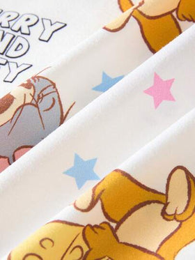 TOM & JERRY X SHEIN طقم بيجامة مكون من ملابس علوية كم قصير أمامية بأزرار وشورت مع طباعة رسوم كرتونية للفتيات المراهقات