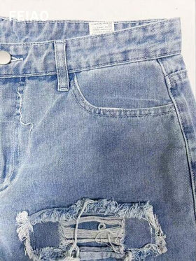 بنطلون جينز طويل مبهت ومغسول بطريقة عادية وبسيطة، بطراز إيمو