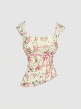 SHEIN MOD طقم قطعتين: توب ذو حاشية غير متماثلة وتنورة ذيل حورية البحر منخفضة الخصر - كاجوال، جميل، وحلو؛ مثالي للعطلات، المواعيد، النزهات، الحفلات، الحفلات الراقصة، المهرجانات، وأعياد الميلاد؛ رومانسي وجذاب