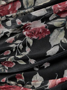 SHEIN MOD تنورة متوسطة الطول مطوية ذات لون أحادي وطباعة زهرية أنيقة لأسلوب العطلات للنساء، قطعتان