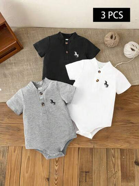 SHEIN 3 قطع طقم بدلة رضيع ولد كاجوال، مناسبة للارتداء اليومي وحفلات عيد الميلاد والمناسبات الرسمية وحفلات استقبال المولود الجديد، صيفي