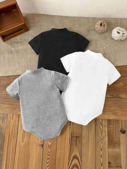 SHEIN 3 قطع طقم بدلة رضيع ولد كاجوال، مناسبة للارتداء اليومي وحفلات عيد الميلاد والمناسبات الرسمية وحفلات استقبال المولود الجديد، صيفي