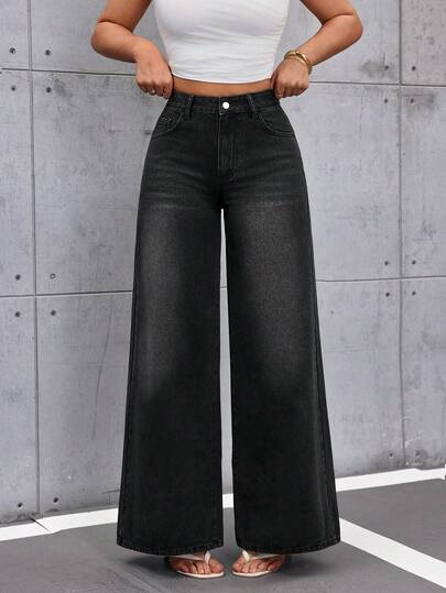 SHEIN Tall سراويل جينز نسائية بجيوب وساق واسعة