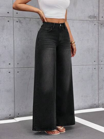 SHEIN Tall سراويل جينز نسائية بجيوب وساق واسعة